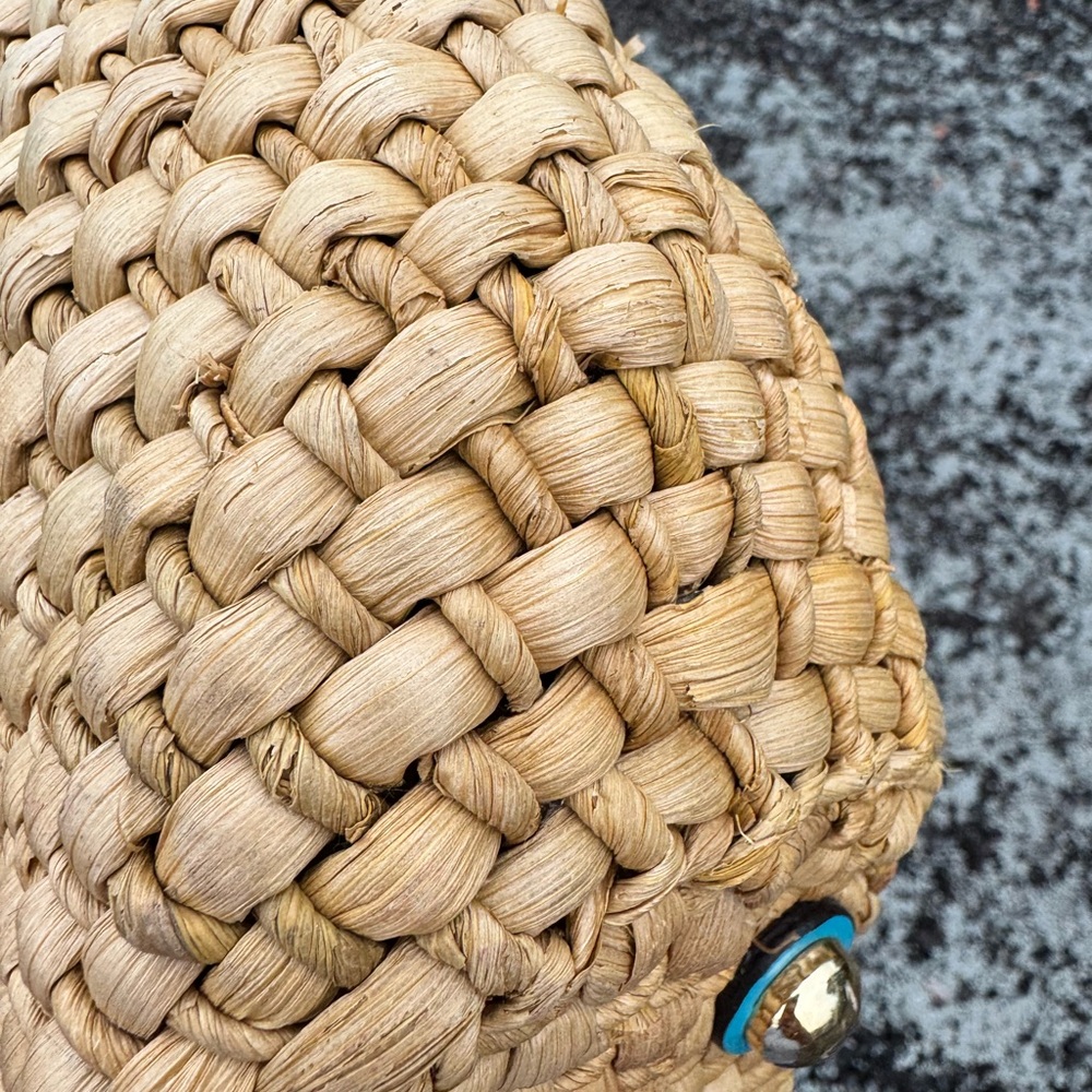 Michael Kors Straw Woven Tote Bag Turquoise Leather Gold Chain Small Summer Bag - Picture 10 of 14